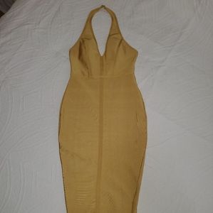 Superdown Gold Yellow Desi Halter Bodycon Cocktail Dress L